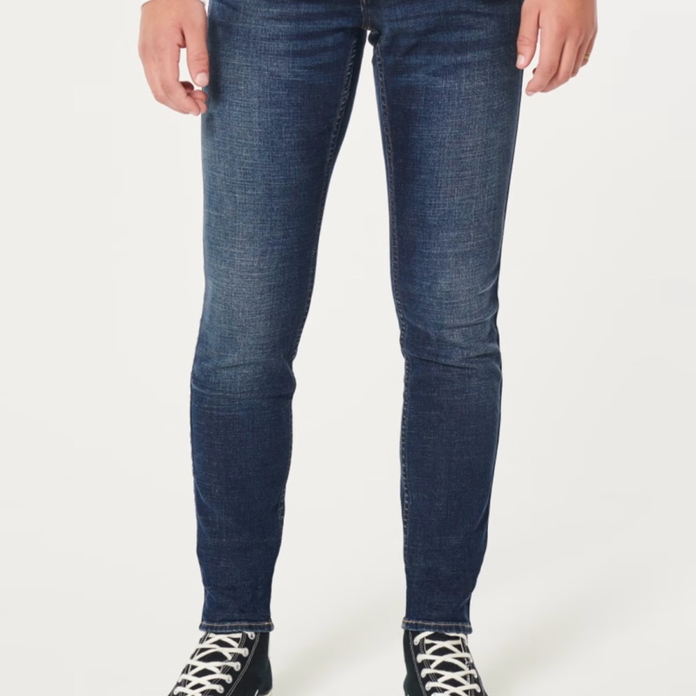Hollister Blue Skinny Jeans with Stretch and Faded Details